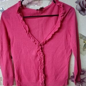 LOFT Pink Ruffled Cardigan